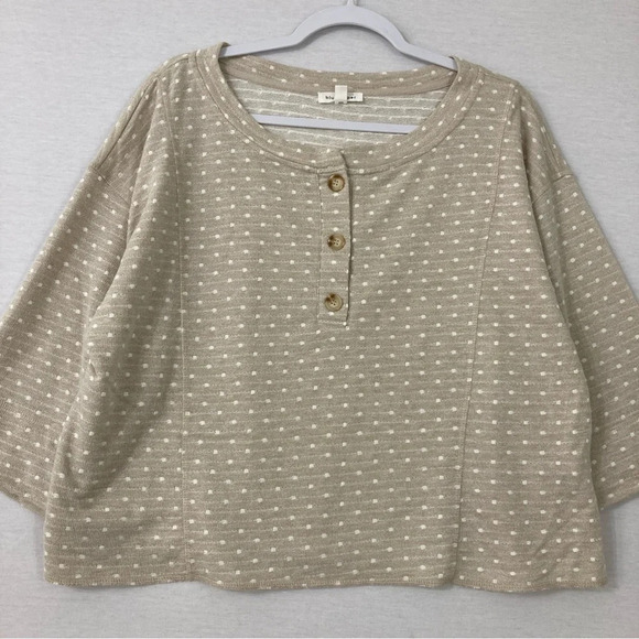 Blu Pepper Cream White Button Polka Dot Boxy Fit Knit Top Large - Picture 1 of 9